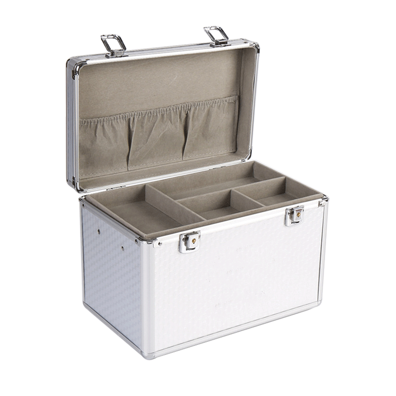 2-Layer Aluminum Alloy Lockable Storage Box with Carry Handle, Portable Organizer Case for First Aid Supplies, Medications and Household Items