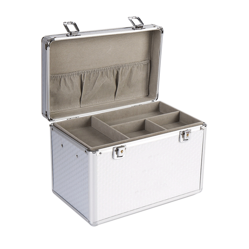 2-Layer Aluminum Alloy Lockable Storage Box with Carry Handle, Portable Organizer Case for First Aid Supplies, Medications and Household Items