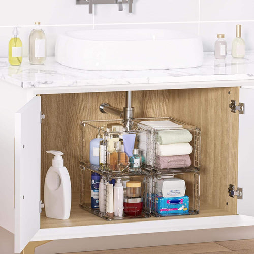 4-Pack Stackable Acrylic Storage Drawers, Clear Organizer Bins for Bathroom, Makeup, Medicine, Kitchen and Home Organization