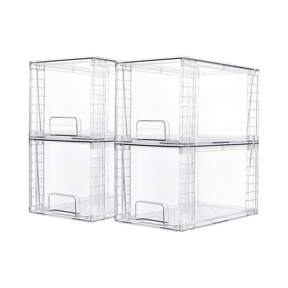 4-Pack Stackable Acrylic Storage Drawers, Clear Organizer Bins for Bathroom, Makeup, Medicine, Kitchen and Home Organization